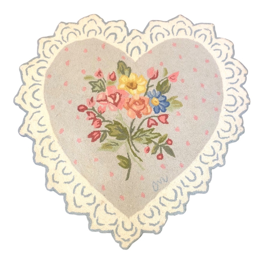Vintage Claire Murray Floral Heart Handmade Heirloom Hand Hooked Rug